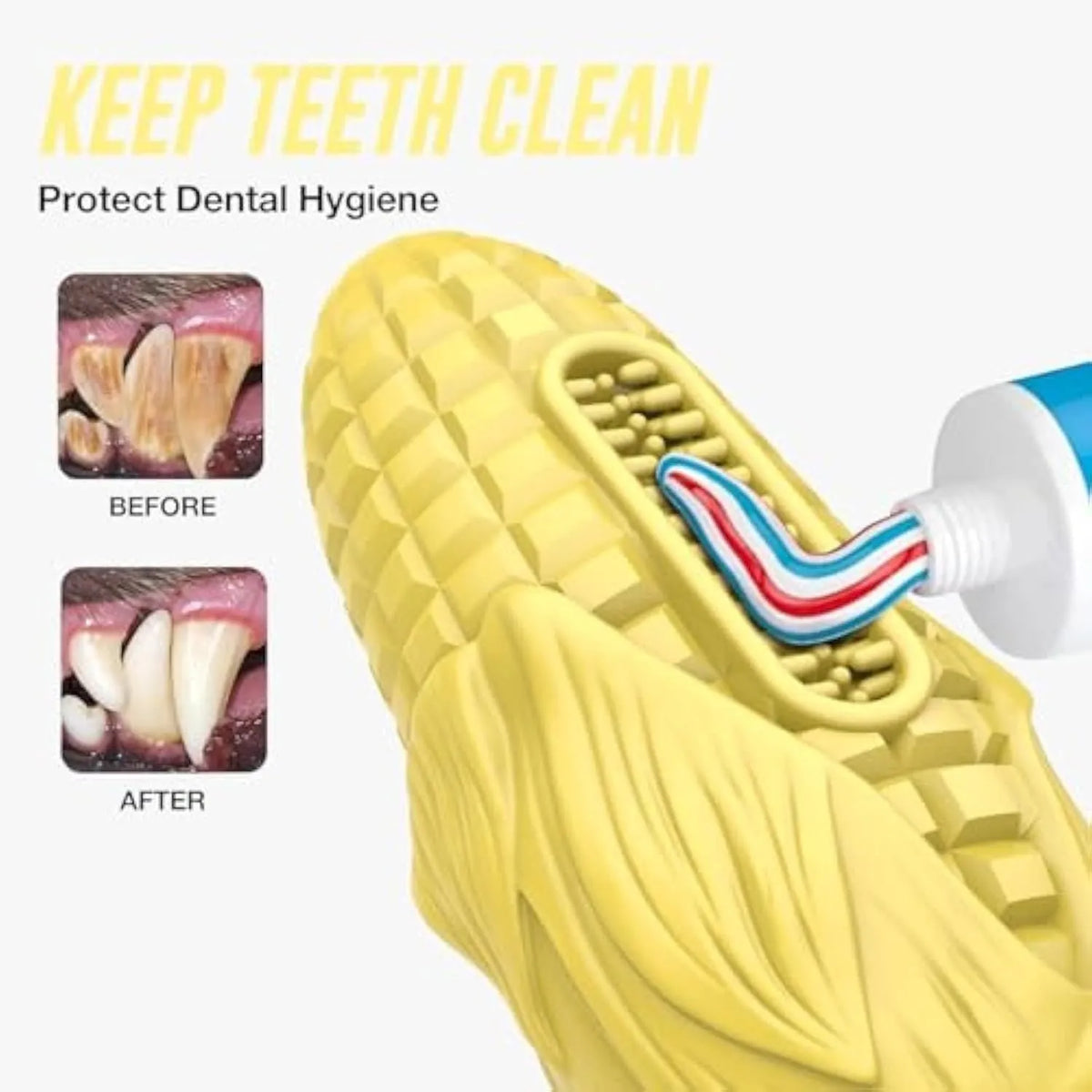 Blue corn-shaped dog chew toy with surface grooves and squeaker for medium large breed dogs