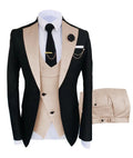 Men's slim fit three-piece business suit with coat, vest and trousers in cotton fabric
