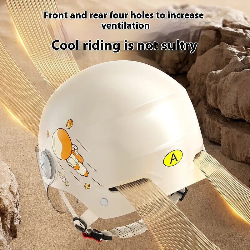 ABS summer half helmet for electric motorcycles in khaki colour with sun protection glasses