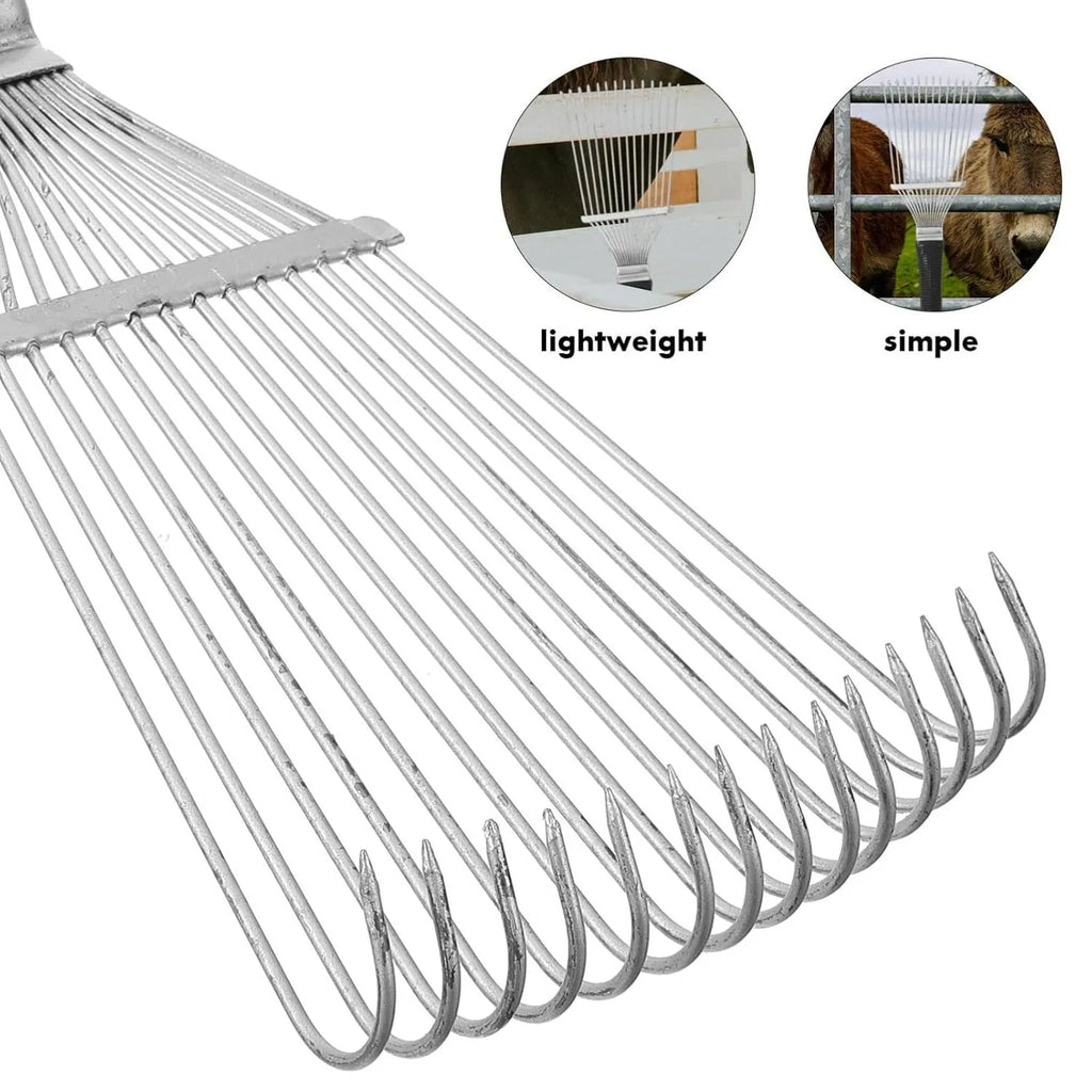 Stainless steel pet grooming brush with curved metal teeth measuring 33 cm