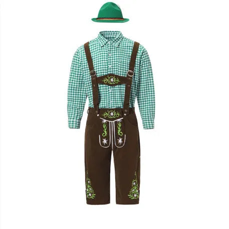 Men's Beer Festival Clothing Set with long sleeve shirt, fifth pants, and denim hat in British style