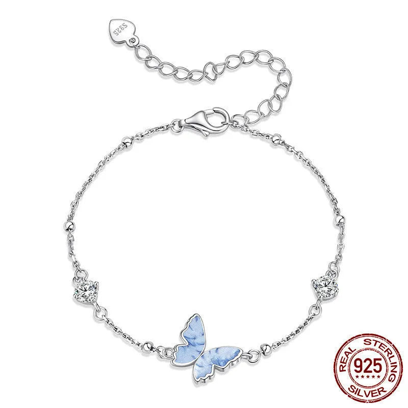 S925 sterling silver women's bracelet with butterfly and zodiac modelling in minimalist Mori style, colour BSB229.
