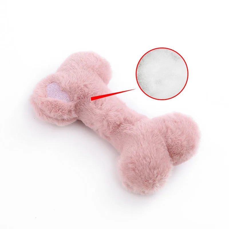 Love bone shaped plush dog toy in blue, pink or yellow colours with vocal interactive features