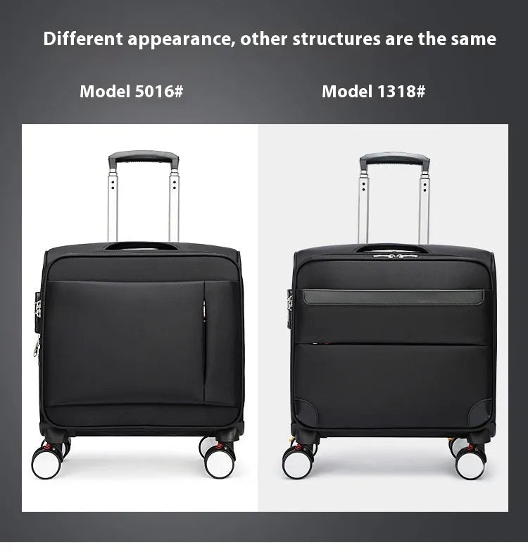 Black 18 inch Oxford cloth business suitcase with retractable handle and universal wheels
