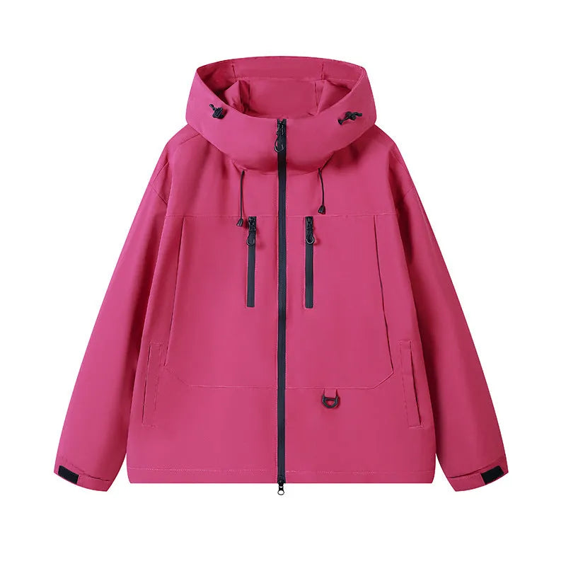 Dopamine three-proof outdoor couple's windbreaker, slim solid-colour jacket with zippered patch pocket, sizes S to 3XL