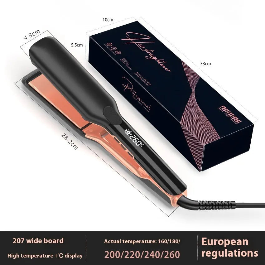 Anion hair straightener and curler with temperature display showing 207°C