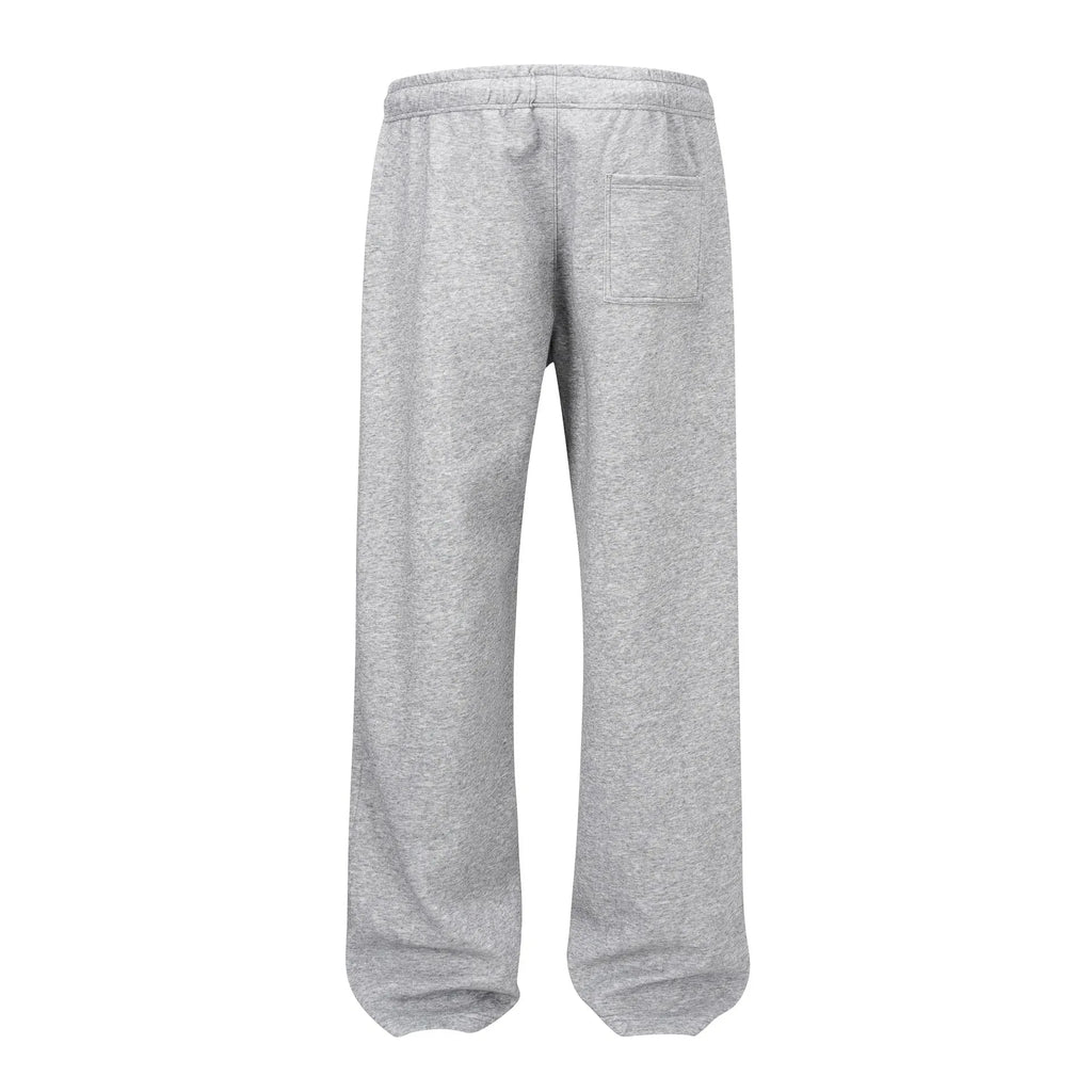 Men's straight-leg cotton trousers in black or grey with wide-leg cut and mid-waist design