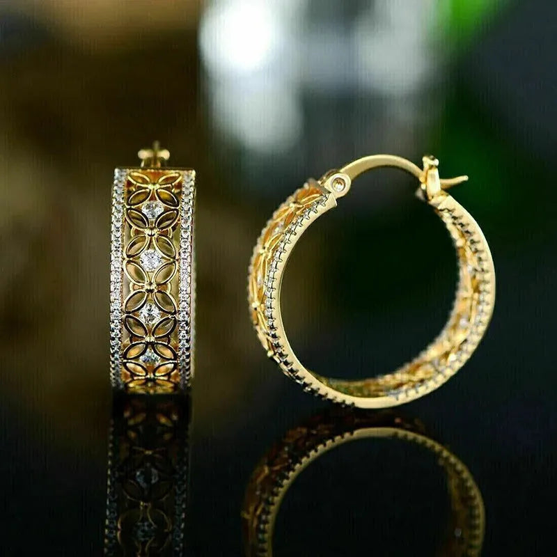 Golden yellow copper ear clip earrings with geometric horse eye flower butterfly design for women
