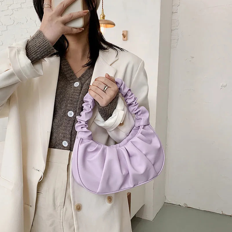 Cloud bag women's PU dumpling handbag with folding design in 15 colours including black beige green and pink