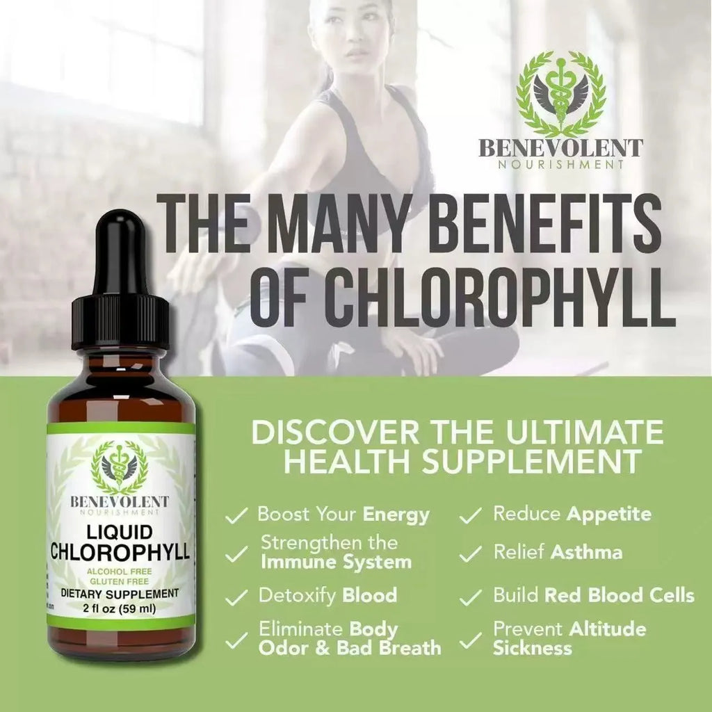 60ml bottle of liquid chlorophyll drops with dropper for adult body odour and intestinal care support