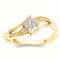 Yellow gold copper diamond ring with geometric design and inlaid zircon detailing