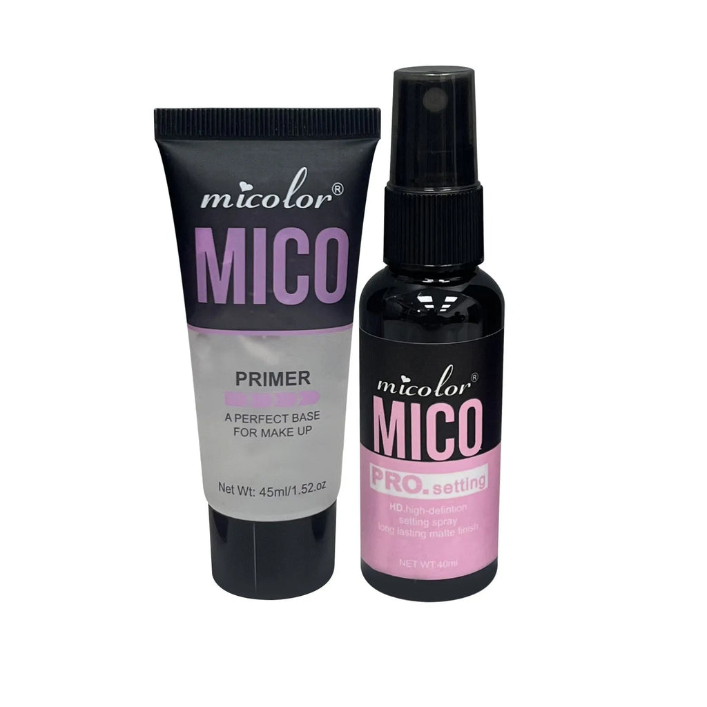 Two-in-one makeup primer and setting spray with 85ml total volume in monochrome packaging