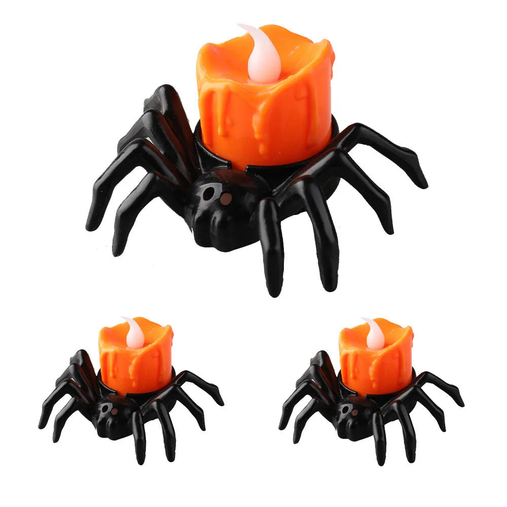 Halloween spider candlestick ornament, plastic battery-operated candle light, 7x8.5x5cm, spider lamp colour