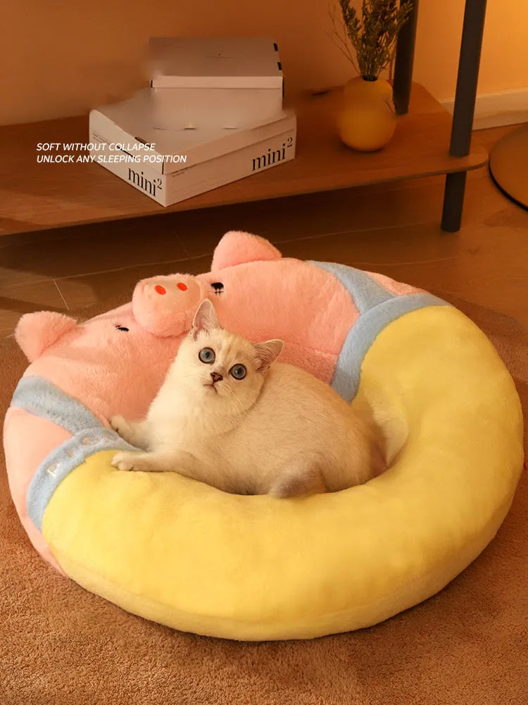 Yellow 56cm square warm winter cat bed with 13cm low sides for kittens and cats