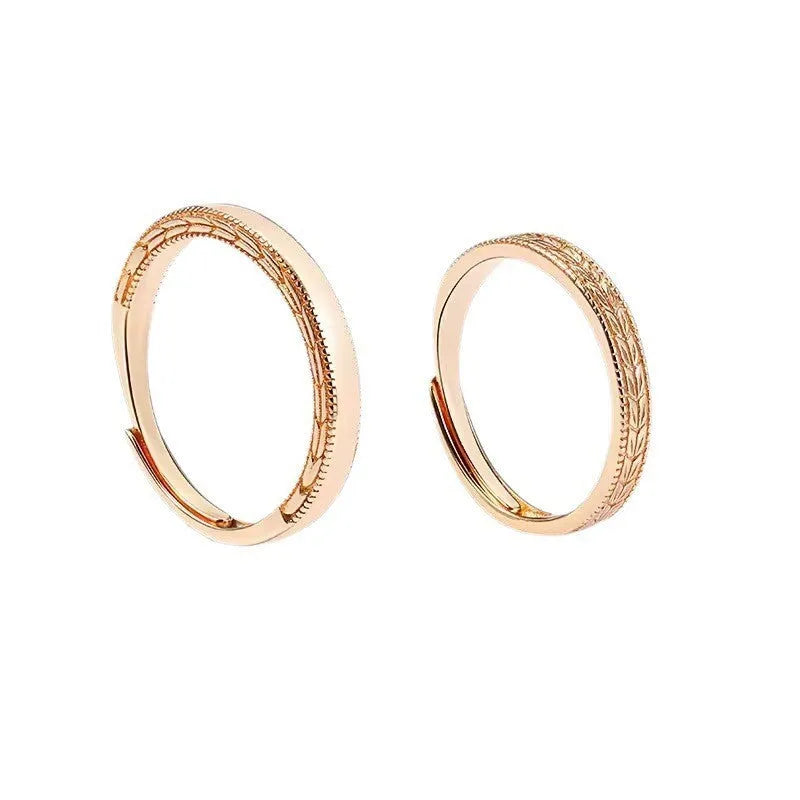 Simple gold wheat open couple ring set with adjustable copper band in J1089 women's gold colour