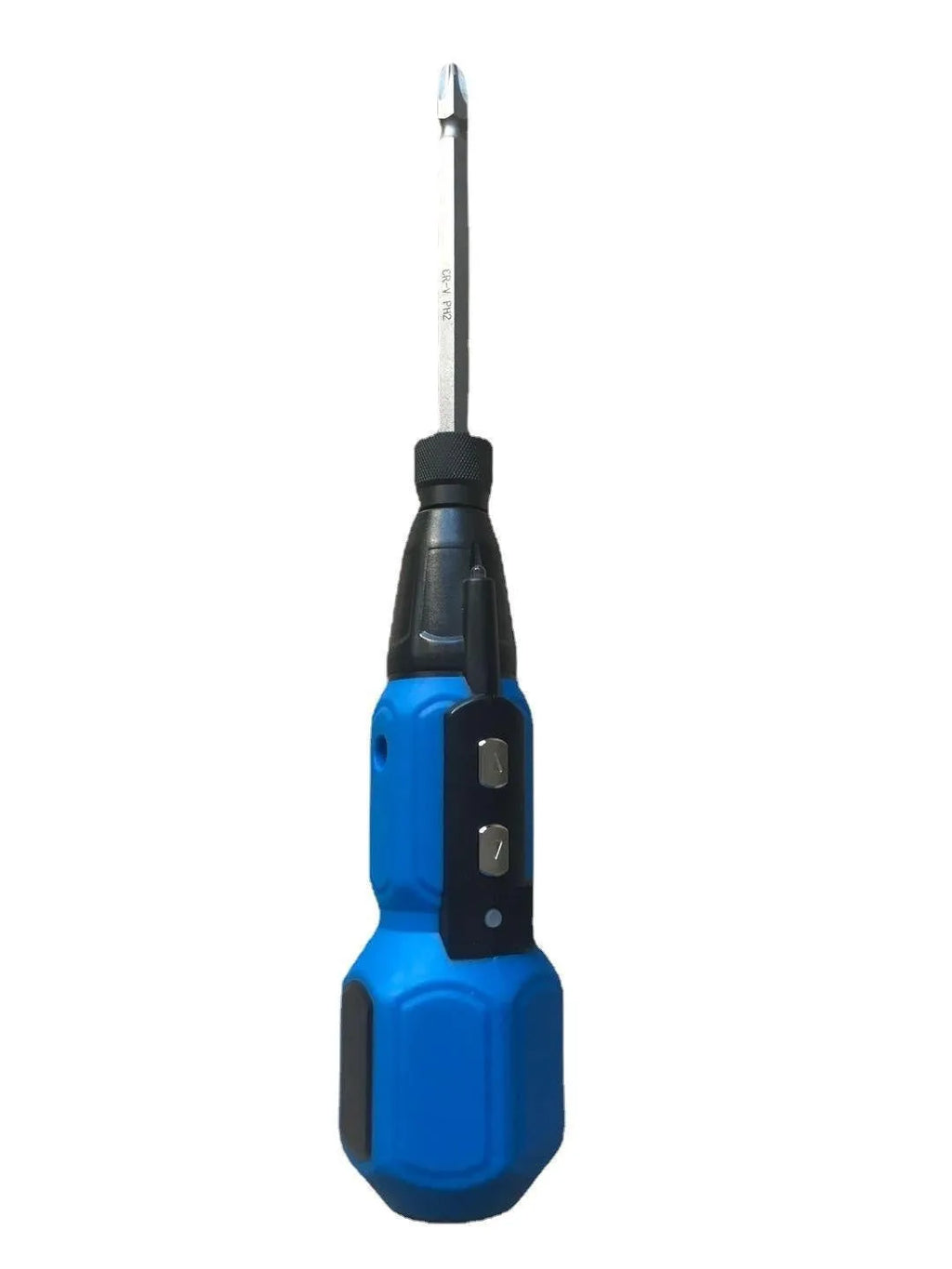 Black and blue alloy steel straight handle electric screwdriver with lithium battery