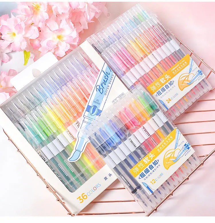 Colour calligraphy marker pens in 6, 12, 24 or 36 colour options for writing and art