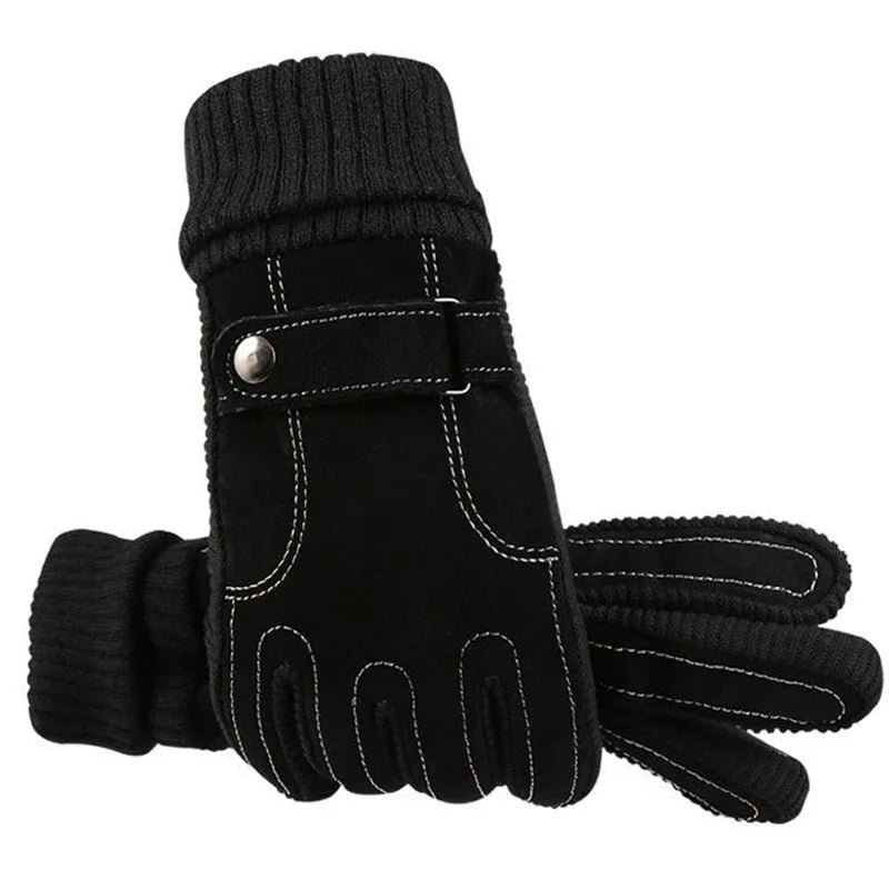 Men's warm genuine pigskin leather touch screen gloves in brown with fleece lining