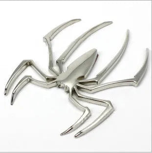 Three-dimensional zinc alloy spider car bumper sticker in gold, silver, black, or red, measuring 7cm by 5cm
