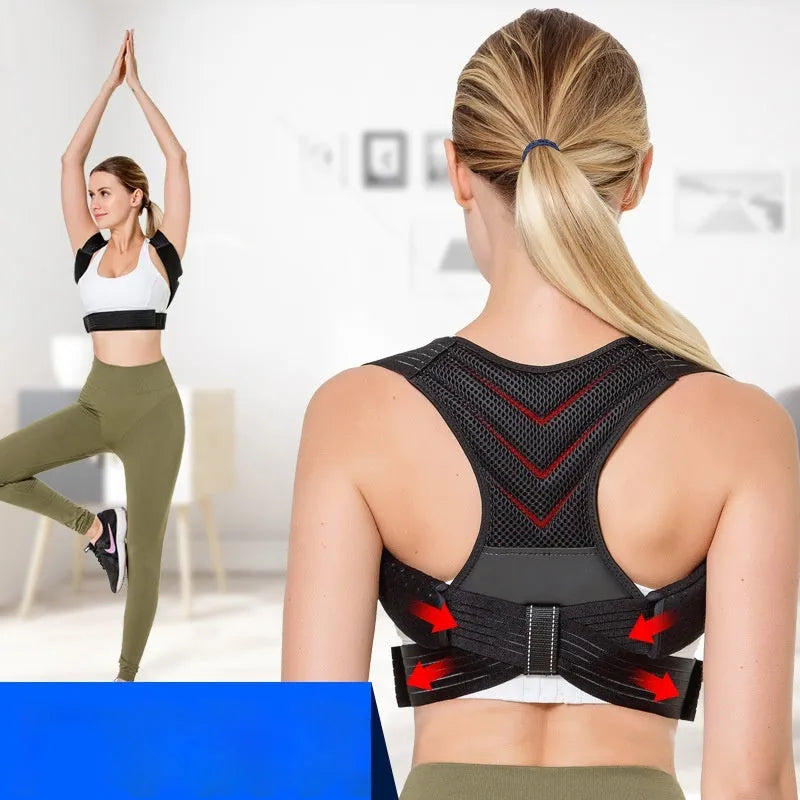 Black anti-humpback posture correction belt for back support during sports and fitness activities