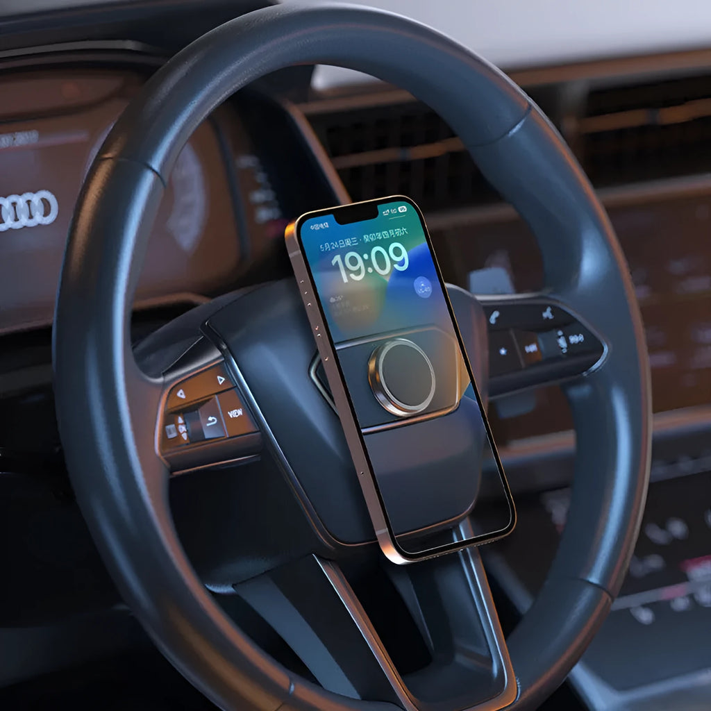 Obsidian black alloy magnetic mobile phone holder with centripetal force adsorption for car dashboard mounting