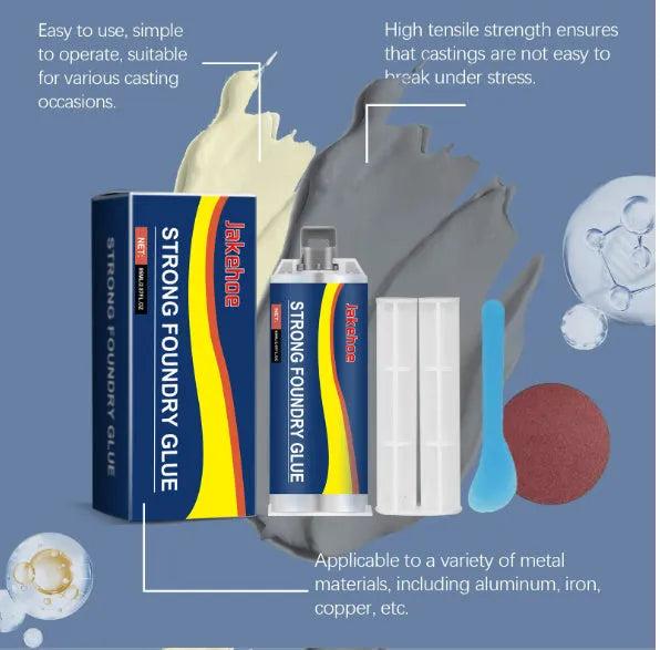 85ml metal repair glue sealant kit with epoxy tubes, push rod, scraper, and sandpaper