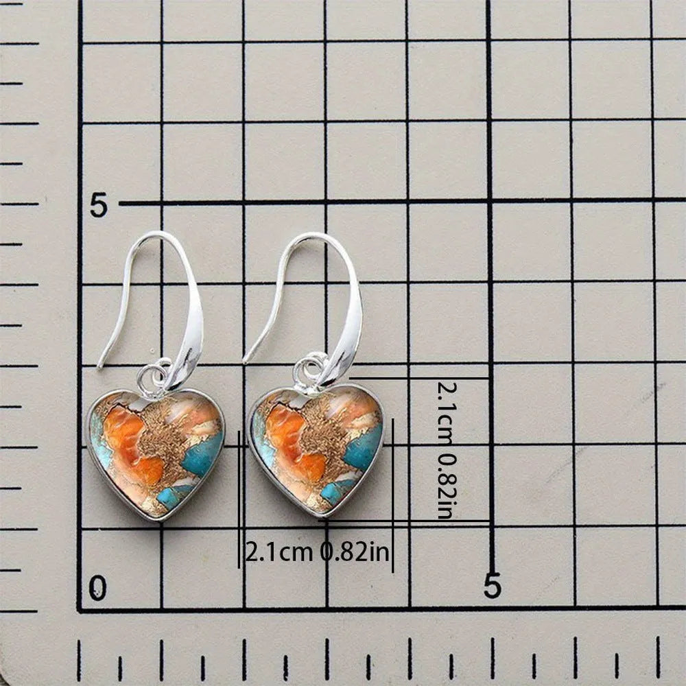 Silver alloy vintage bohemian love pendant earrings with water droplet detail, Korean style, one pair
