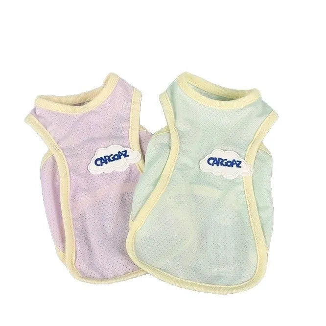 Thin polyester cat summer vest in grass green colour, sports style with anti-lint properties