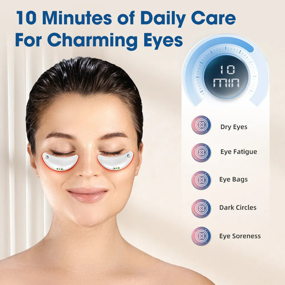 White wireless red light EMS facial and eye massage beauty device on a clean background.