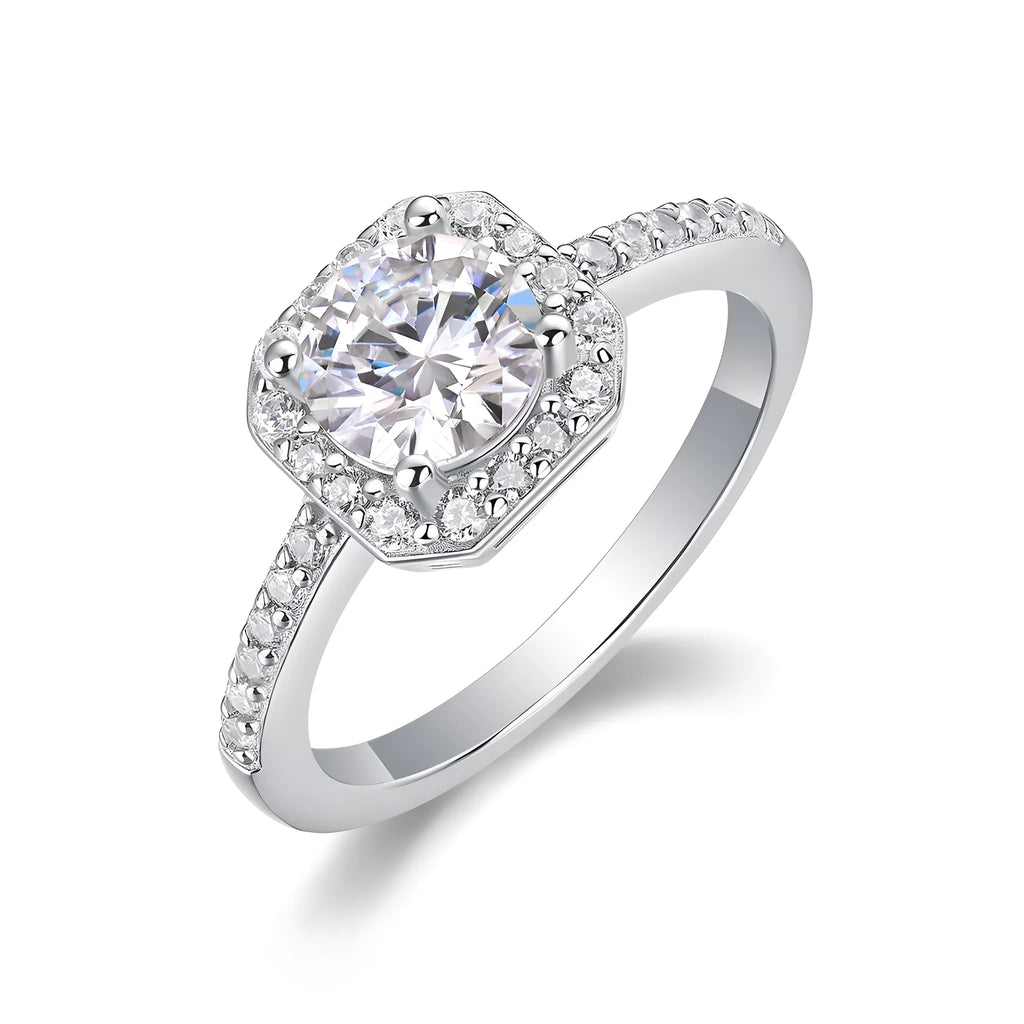 1 carat moissanite wedding ring set in S925 silver with platinum plating and gift box