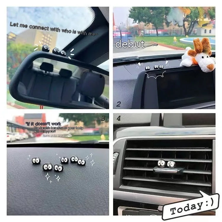 Small black resin coal briquette car decoration with cartoon styling