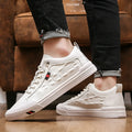 White men's casual sneakers with round toe and lace-up closure on rubber sole