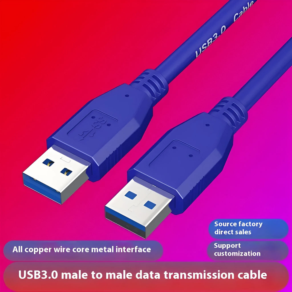 USB 3.0 male to male data cable with nickel-plated Type-A connectors, shown with length options.