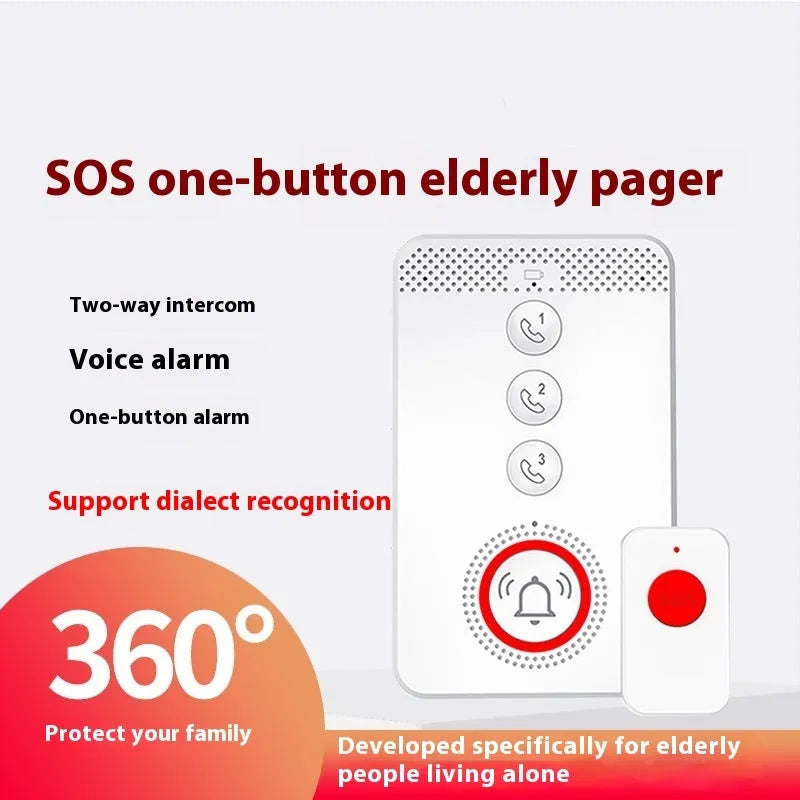 White emergency alert system with one buzzer unit and three wireless call buttons for elderly safety