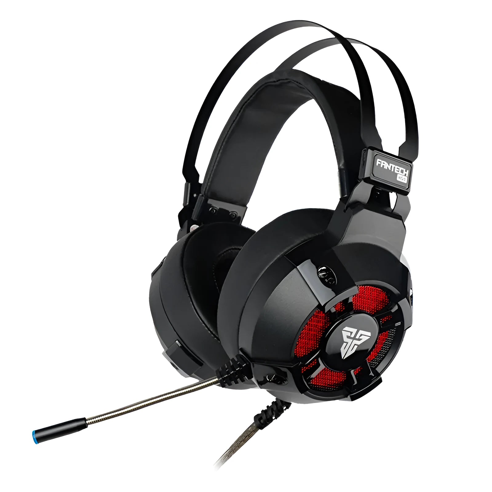 Black FANTECH HG11 USB gaming headset with RGB lights, large ear cups, and a noise-cancelling microphone.