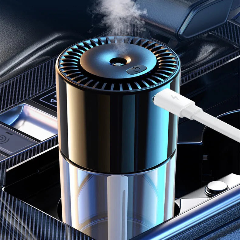 Glass perfume humidifier with USB plug, 12.7cm height, available in pure cologne and classic ocean scents