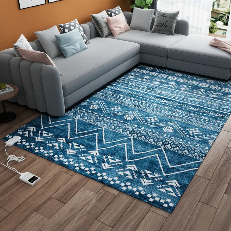 Flocked graphene electric heating carpet with suede surface in Morocco-01 colour on a wooden floor