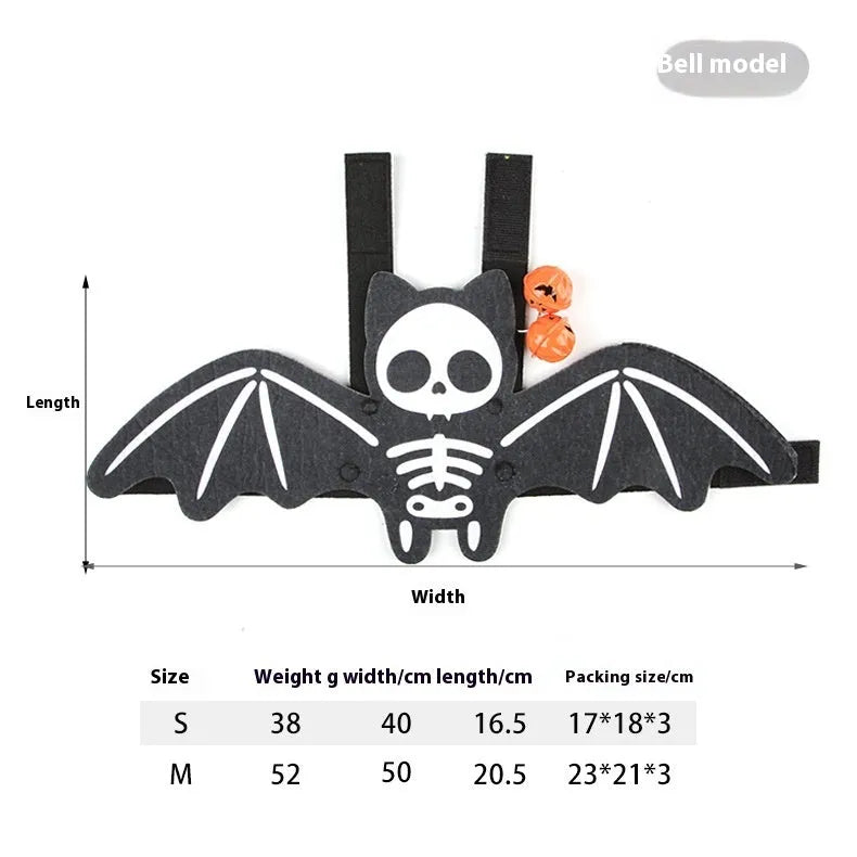 Felt black batwing Halloween costume being worn by a cat