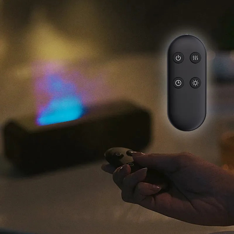 Flame Dynamic USB essential oil diffuser with remote control showing colour-changing lights
