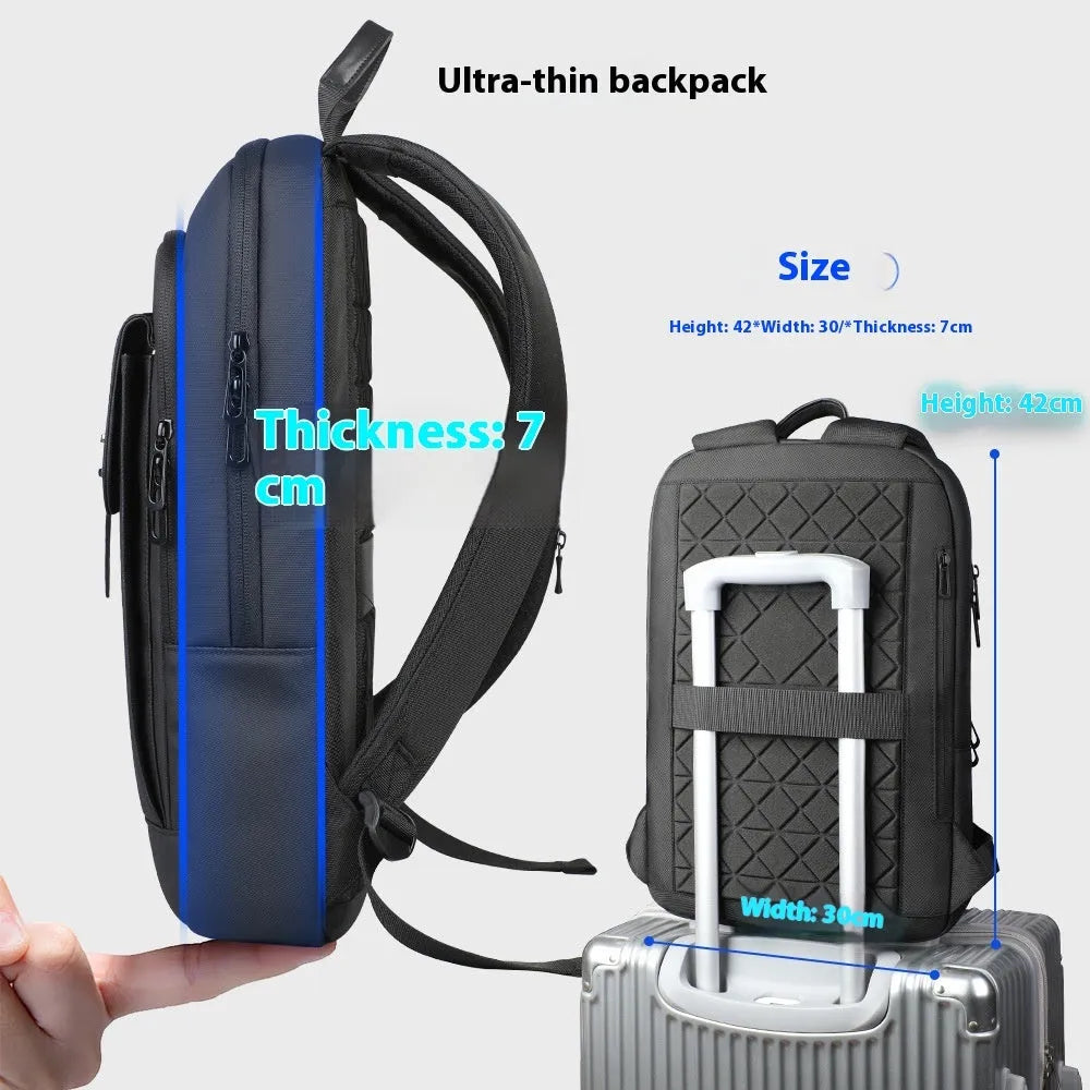 Black Oxford cloth backpack with sewing line detailing for business and urban use