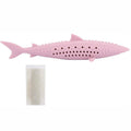 Green silicone fish-shaped cat chew toy with breathable side holes for catnip scent release