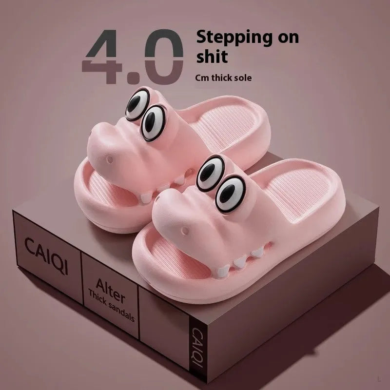 EVA platform sandals with animal pattern in blue, green, pink, or yellow for children and youth.