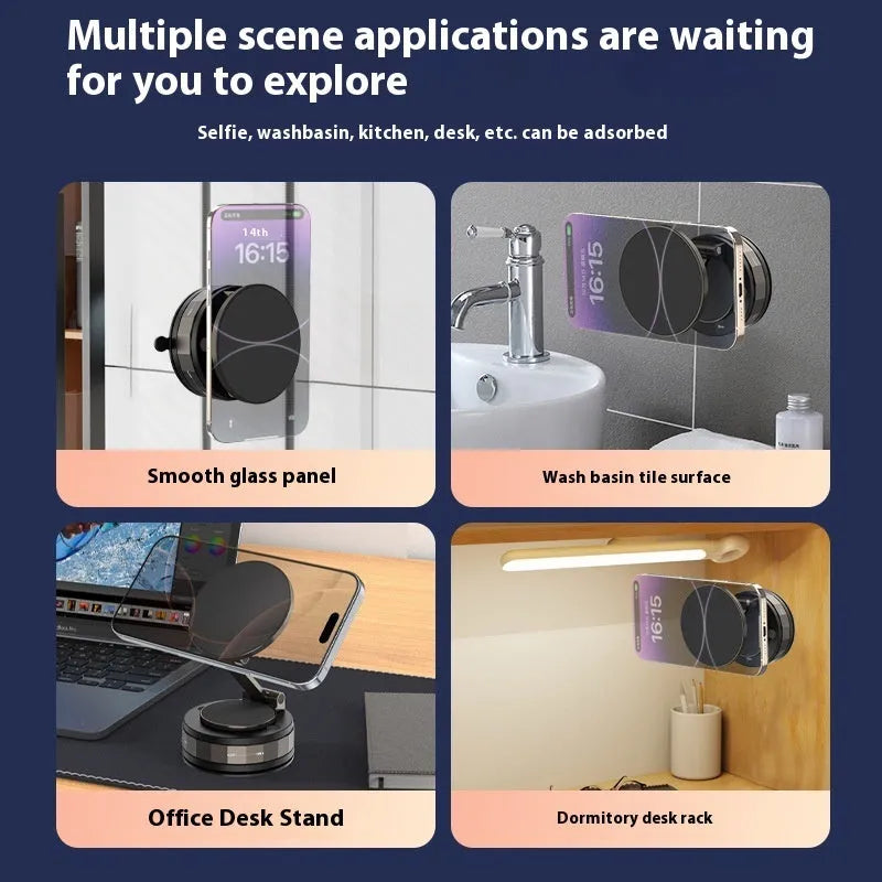 Folding vacuum suction cup car phone holder in T30 Black with zinc alloy build and magnetic guide ring