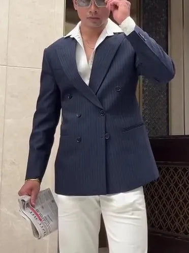 Men's striped double-breasted blazer jacket in regular fit with classic tailoring