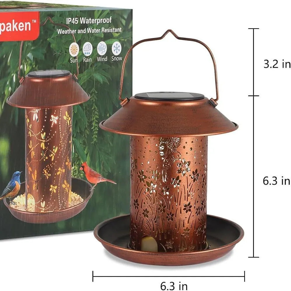 Hummingbird pattern solar-powered iron bird feeder and garden lamp with waterproof construction