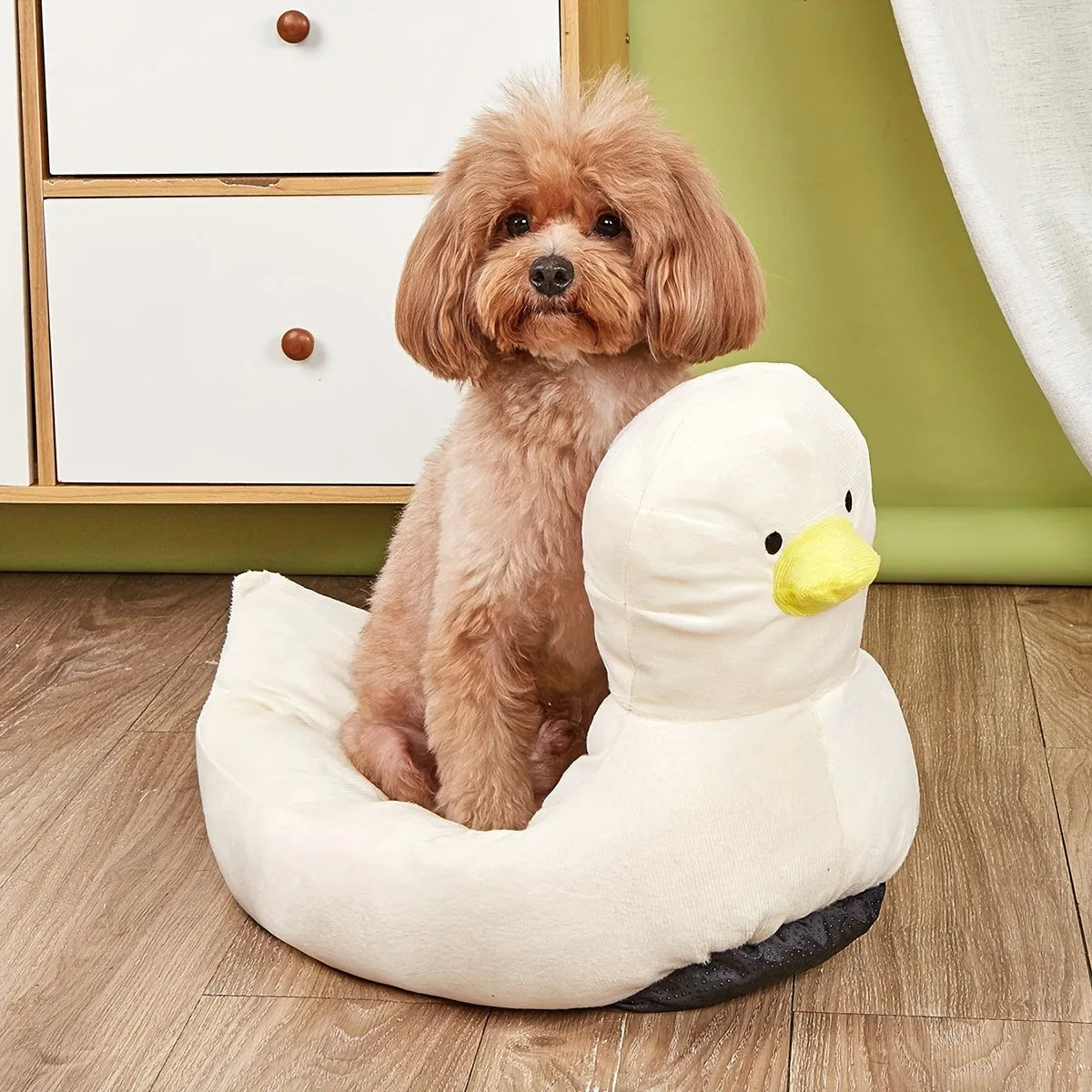 Blue duck shape fluffy pet bed for small dogs and cats with raised edges