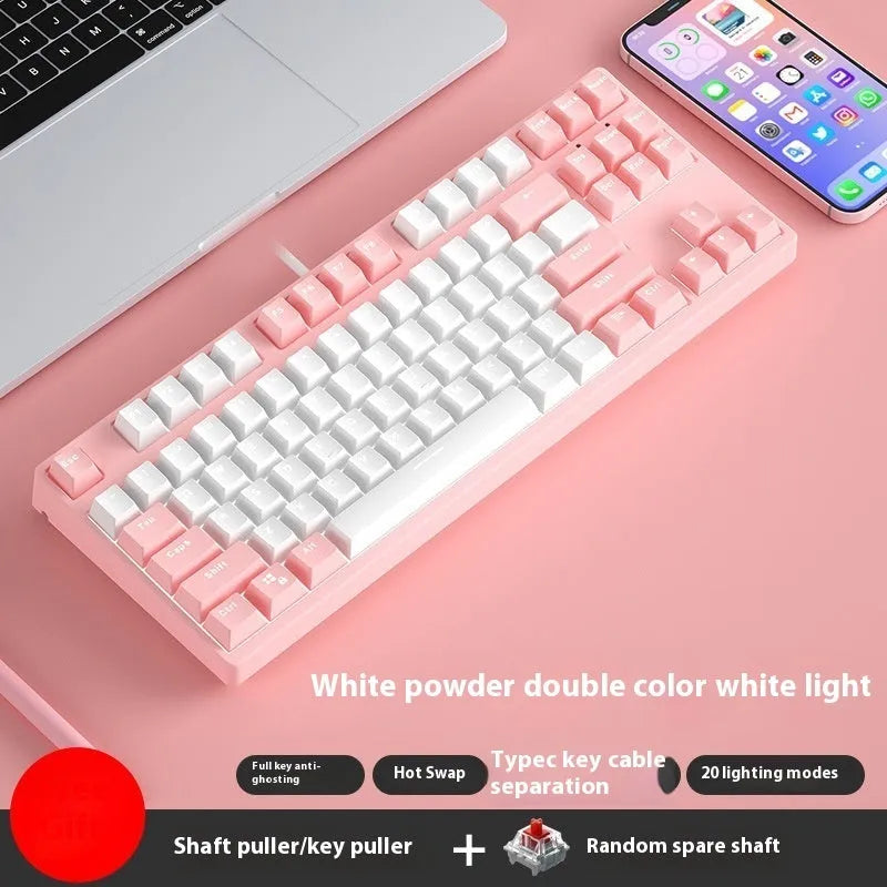 87-key mechanical gaming keyboard with dual-colour backlighting and hot-swappable switches