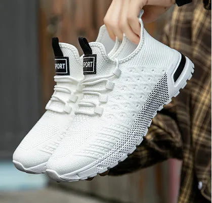 Men's breathable mesh casual shoes in solid colours showing size options 39-45