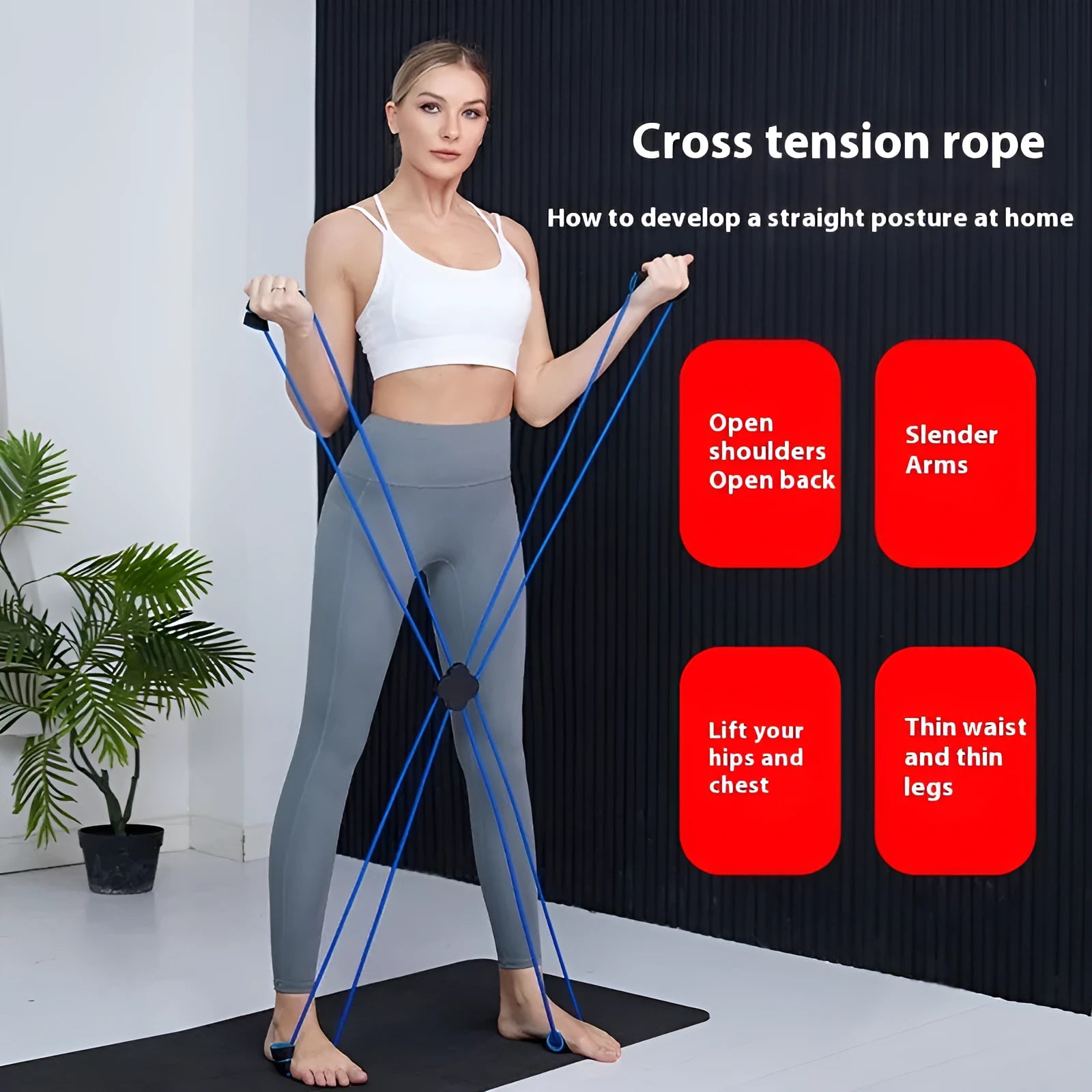 Blue eight character shoulder puller fitness equipment with TPR rubber construction for female users