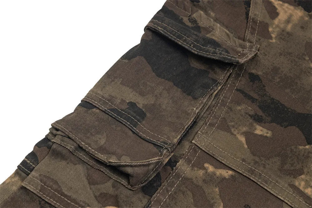 Men's camouflage denim trousers, mid waist, straight leg, cotton main fabric, sizes S to XL